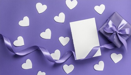 valentine s card with violet background ribbon hearts copy space peri color trend generative ai