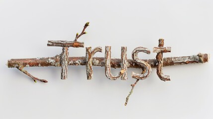 Obraz premium The word Trust created in Maple Twig Letters.
