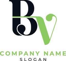 BV Logo Initial letter bv modern linked circle round lowercase logo Green and black