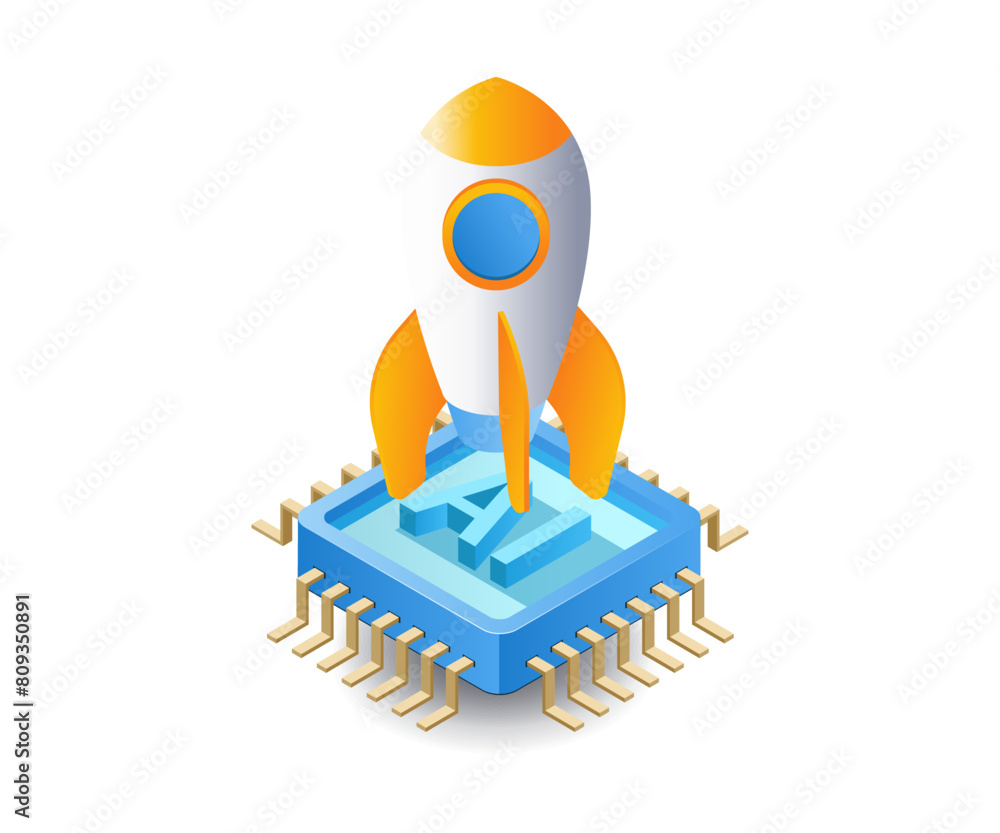 Poster artificial intelligence startup launching infographic flat isometric 3d illustration