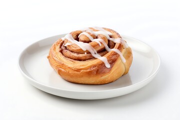 Obraz na płótnie Canvas Cinnamon bun on a plate isolated on white background. Top view.