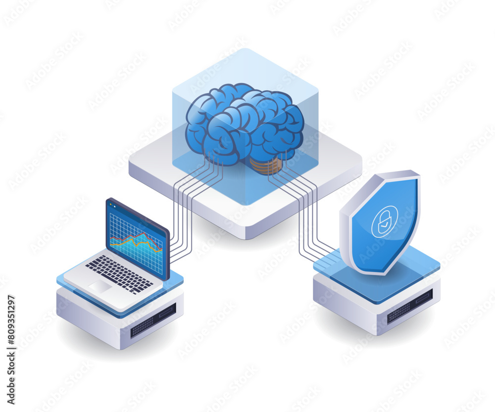 Aufkleber artificial intelligence security analysis technology server isometric flat illustration