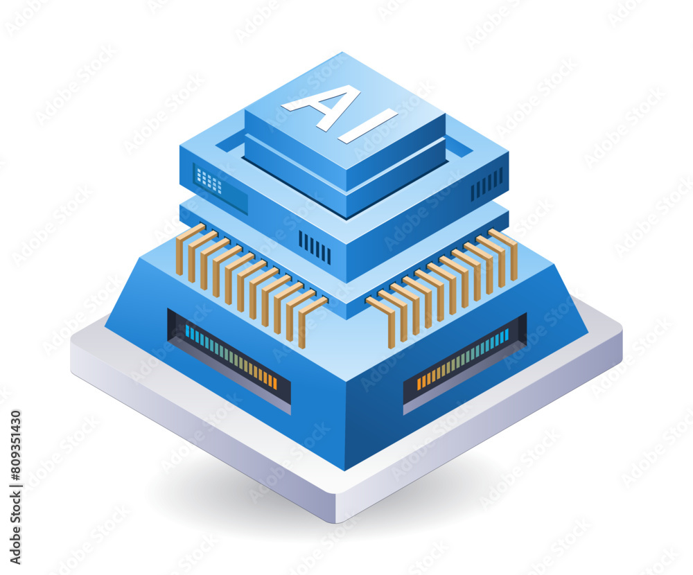 Aufkleber artificial intelligence data server, isometric flat 3d illustration infographic