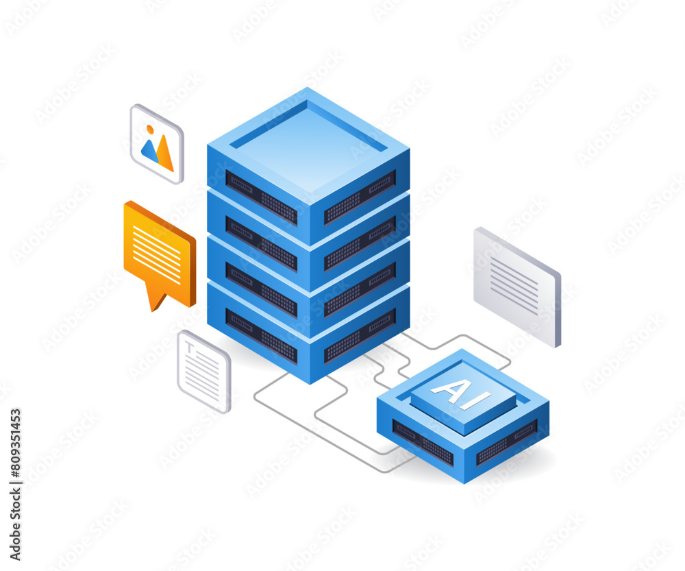 Poster Artificial intelligence data server infographic 3d illustration flat isometric