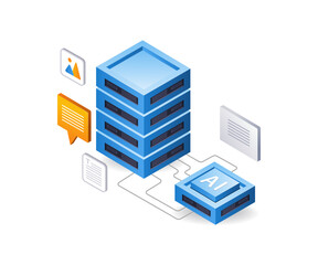 Artificial intelligence data server infographic 3d illustration flat isometric