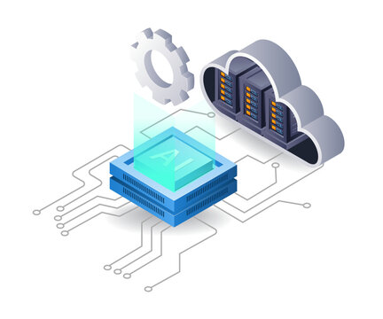 Artificial intelligence cloud server network infographic 3d illustration flat isometric