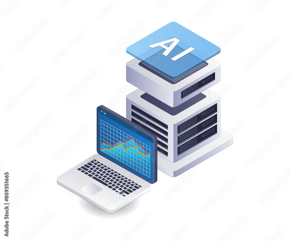 Poster artificial intelligence analysis server technology isometric flat illustration
