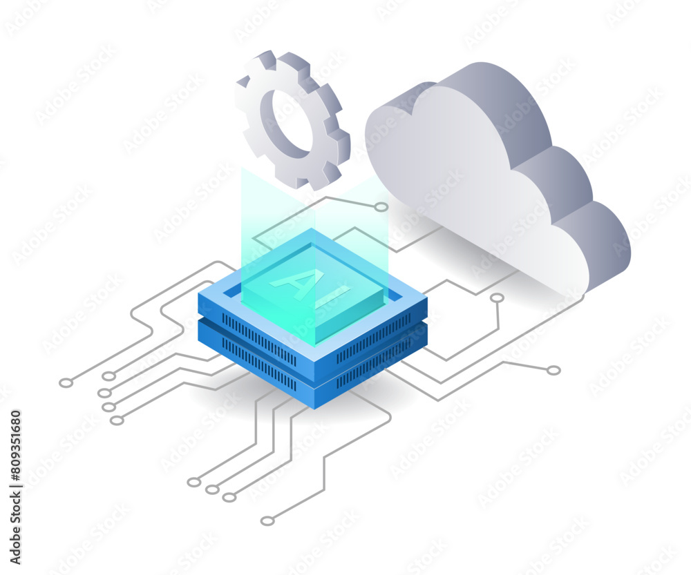 Aufkleber Artificial intelligence cloud network infographic 3d illustration flat isometric