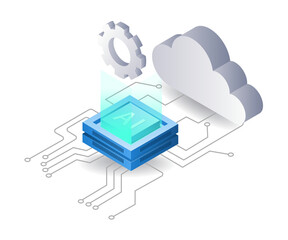 Artificial intelligence cloud network infographic 3d illustration flat isometric