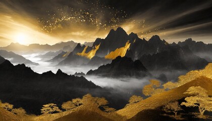 black and gold mountain landscape generative ai