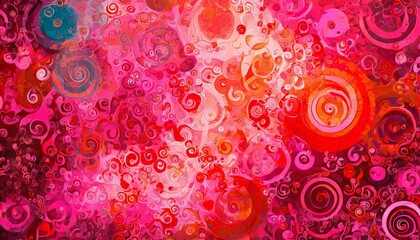 a colorful cheerful pink and red background with abstract swirls and shapes generative ai