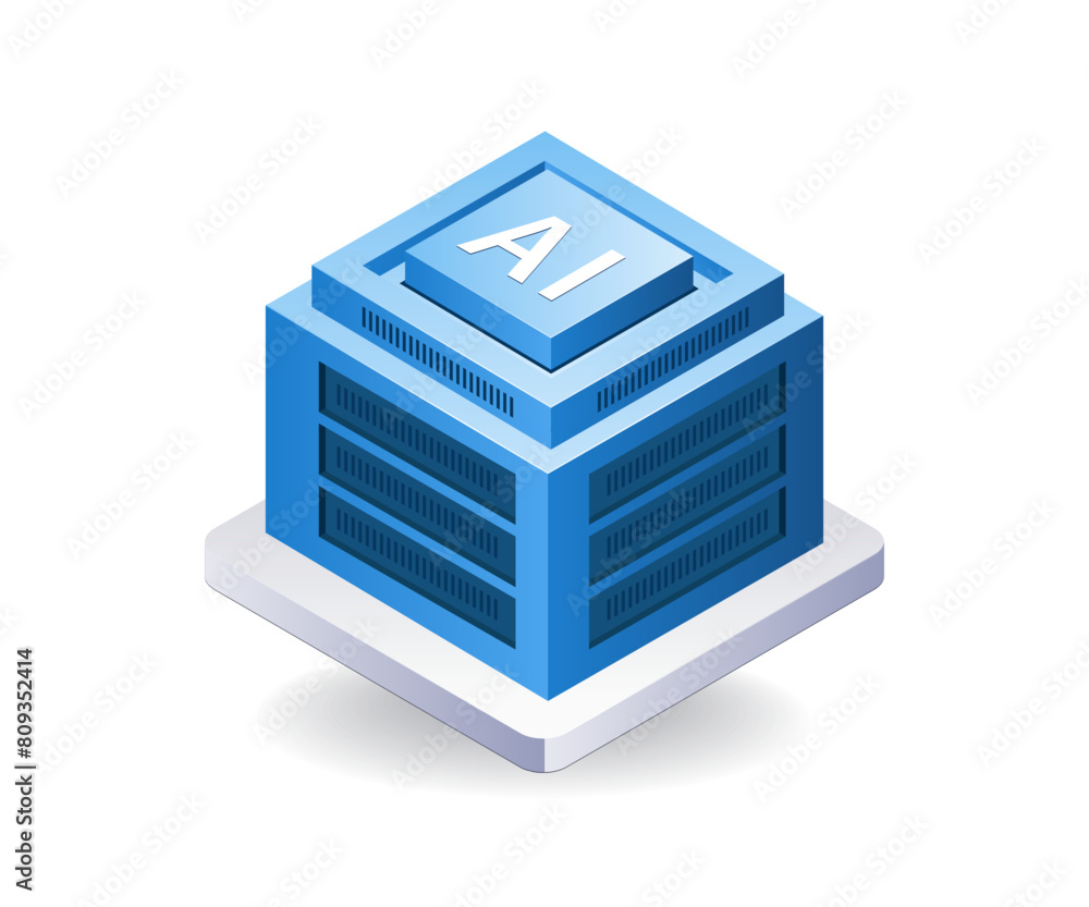 Poster AI server data technology infographic 3d illustration flat isometric