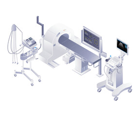 Advanced medical doctor tools technology infographic 3d illustration flat isometric