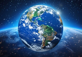 Fototapeta premium 3d rendering of the earth with blue background and stars. Elements of photography The planet Earth 