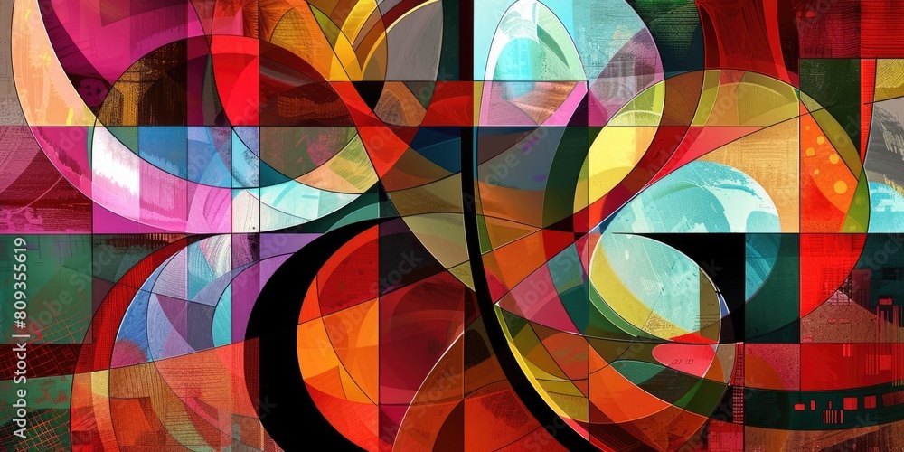 Poster a painting with many different colored circles and squares. aig51a.