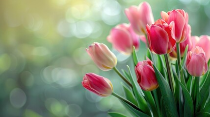 Pink tulips in soft focus, with dreamy bokeh background