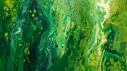 Abstract painting in vivid tints of green.