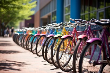 Bicycles parked in row in the city