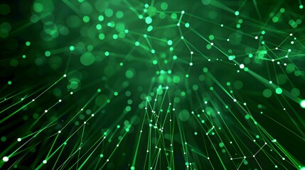 Fototapeta premium Abstract green background with moving lines and dots. The concept of big data, technology and science. Connection to the World Wide Web. 3d rendering