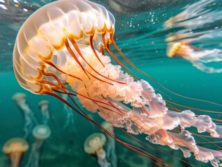 Animal big Jellyfish underwater into sea, ocean - Powered by Adobe
