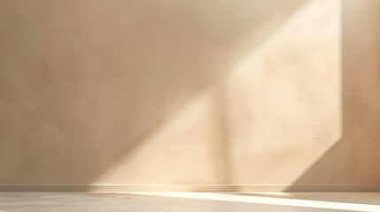 Obraz premium Abstract beige studio wall background for product presentation. Empty room with a light on the wall from the window. Display product with blurred backdrop.