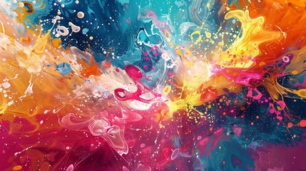 Bright artistic splashes. Abstract painting color texture. Modern futuristic pattern. Multicolor dynamic background. Fractal artwork for creative graphic design