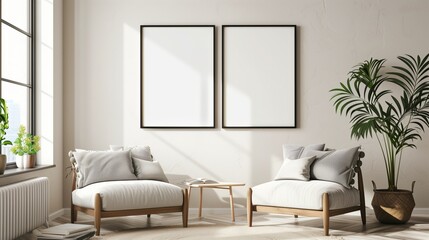 Frame mockup, ISO A paper size. Home Office wall poster mockup. Interior mockup with office background. Modern interior design. Billboard. 3D render

