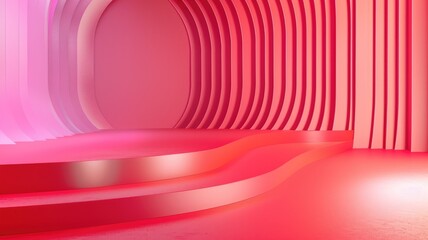 Abstract pink and red curved interior design with shadows lighting