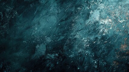 Abstract dark turquoise textured painting with rough brush strokes