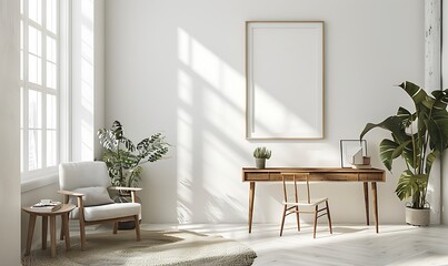 mockup frame in a light, airy office space. Clean, minimalist design with a focus on simplicity and detail