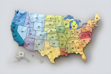 Color-Coded, Stylized Cartographic Depiction of Different Time Zones across United States