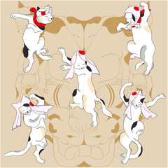 浮世絵　歌川国芳と歌川芳藤の猫スタンプイメージイラスト