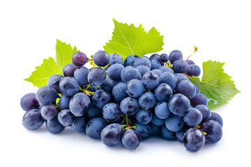 Fototapeta premium a bunch of grapes with leaves on a white surface