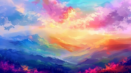 Hand draw digital painting abstract art panorama background colors texture design illustration..