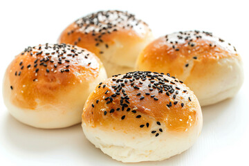 a close up of a bunch of buns with sesame seeds - Powered by Adobe
