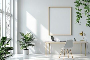 mockup frame in a clean, bright office interior. Prioritize simplicity and minimalism in the design