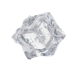 One crystal clear ice cube isolated on white