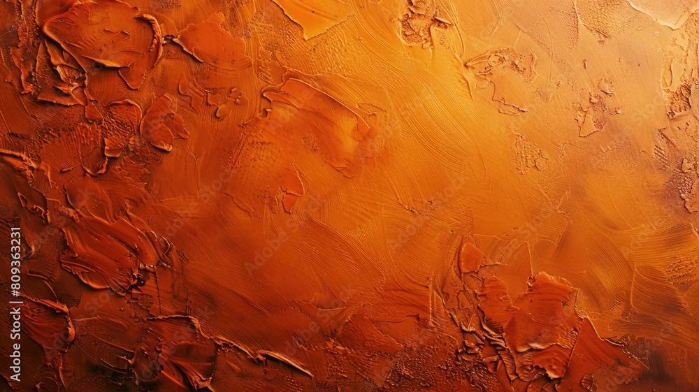 Poster close-up of textured, orange abstract painting with dynamic strokes and depth