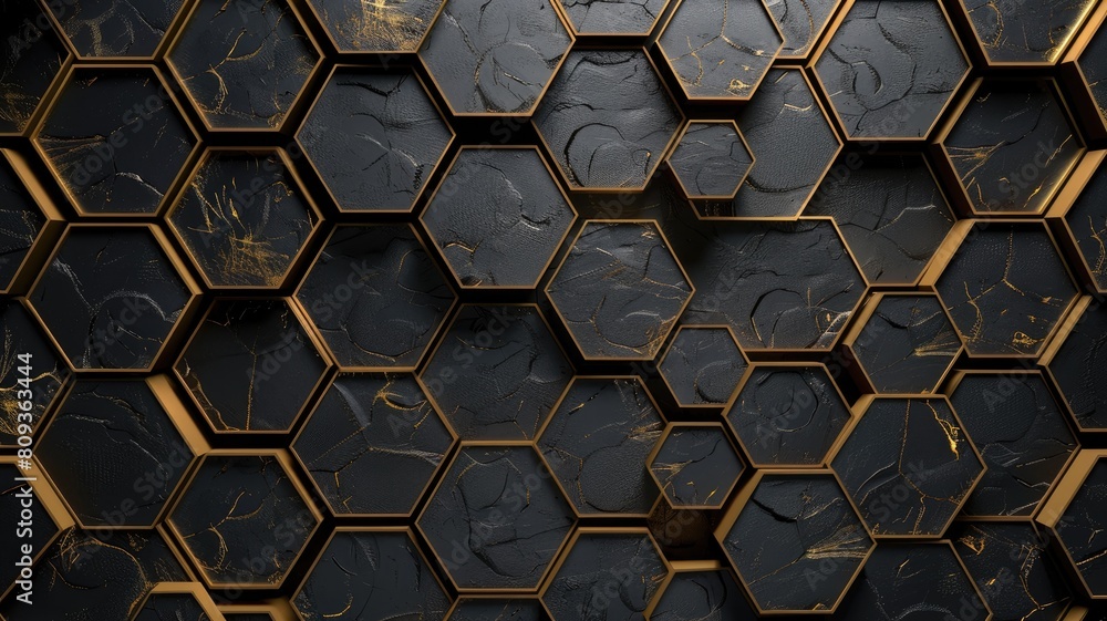 Poster black and gold hexagonal pattern with textured surface