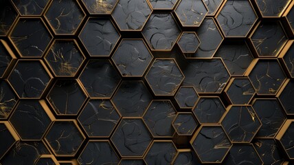 Black and gold hexagonal pattern with textured surface