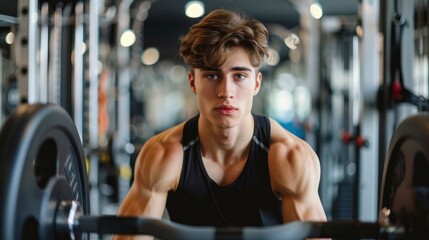Fototapeta premium Youthful male athlete working out at the fitness center