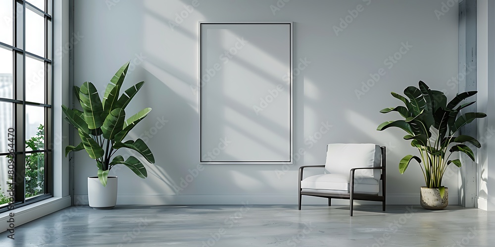 Poster mockup frame in a clean, serene office space. Prioritize simplicity and minimalism in the composition