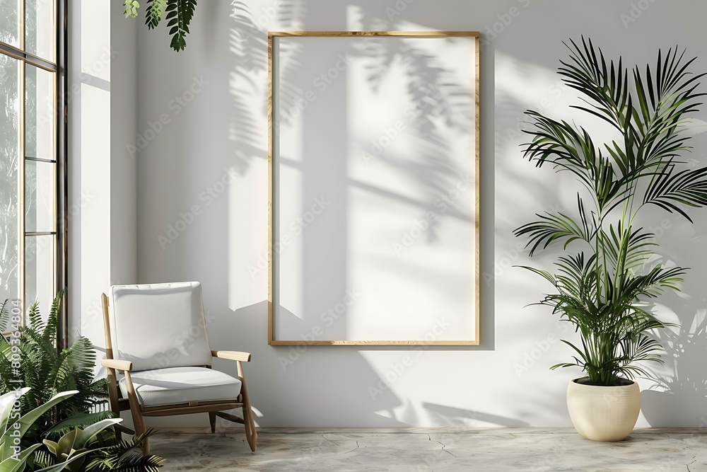 Poster mockup frame in a clean, bright office interior. opt for simplicity and minimalism in the design