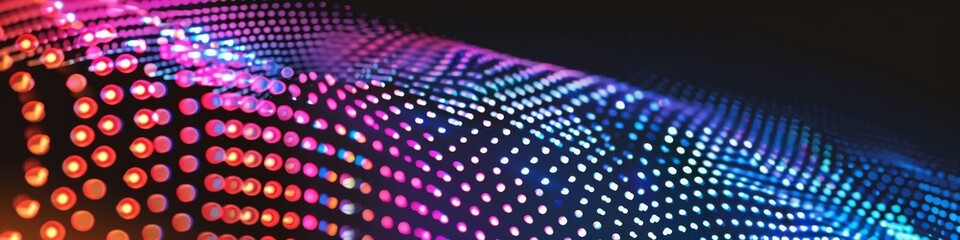 A vibrant iridescent background with dots and lines in glowing fun colors. 