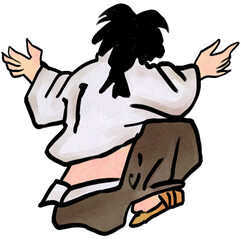 a kid playing around. traditional Korean illustration