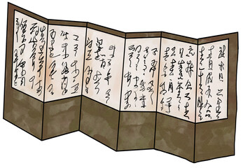 folding screen. traditional Korean illustration