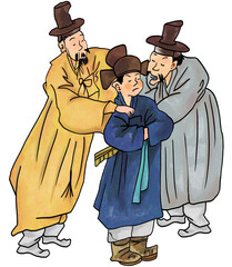 the groom and his helpers. traditional Korean illustration
