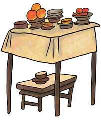 feast table. traditional Korean illustration