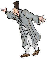 a person who is excited and talks. traditional Korean illustration