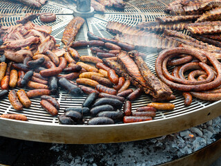 Sausages and grilled meat at a Spanish street party